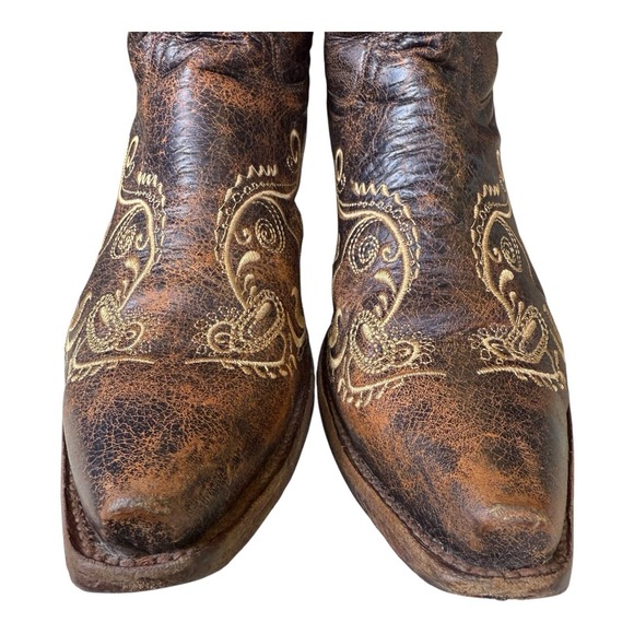 Circle G Western Boots Women's 8M L5001 Brown Leather Embroidered Dragonfly - Picture 3 of 13